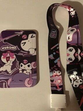 Kuromi Purple Character Card Holder with Matching Lanyard